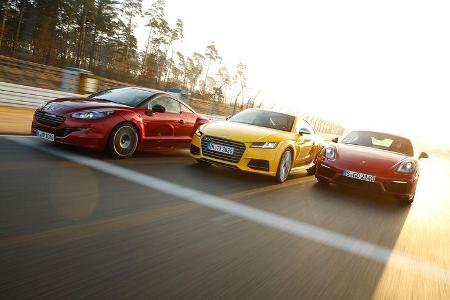 Audi TTS, Peugeot RCZ R, Porsche Cayman GTS, Frontansicht