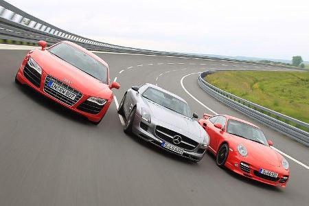 Porsche 911 Turbo, Mercedes SLS, Audi R8