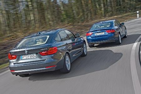 Audi A5 Sportback 2.0 TDI Quattro, BMW 320d GT xDrive, Heckansicht