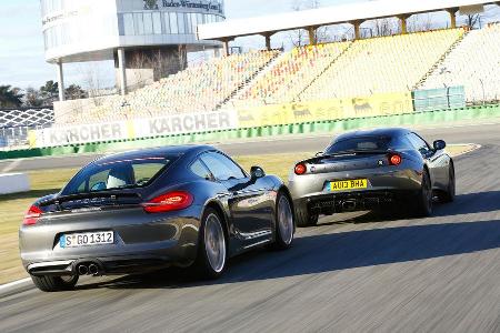 Lotus Evora S Sports Racer, Porsche Cayman S, Heckansicht