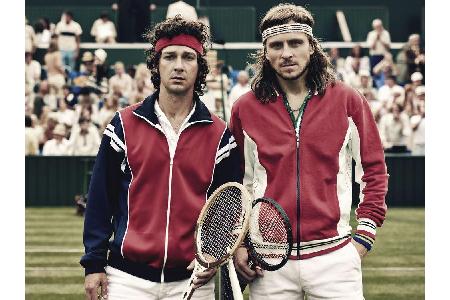 Den Schweden Björn Borg verkörpert Sverrir Guðnason (r.). In die Rolle des US-Amerikaners John McEnroe schlüpft Shia LaBeouf...