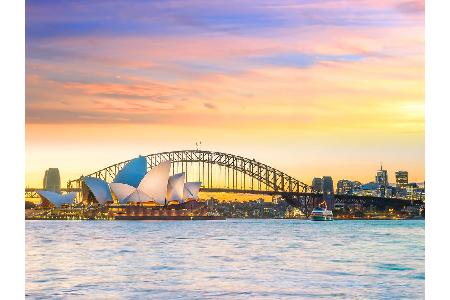 Die Strecke Dallas - Sydney (Bild) beträgt mit dem Flugzeug 13.801 Kilometer. Man fliegt mit Qantas und einem Airbus A380-80...