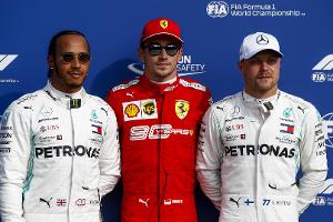 Lewis Hamilton, Polesetter Charles Leclerc und Valtteri Bottas in Monza