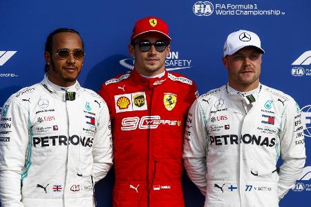 Lewis Hamilton, Polesetter Charles Leclerc und Valtteri Bottas in Monza