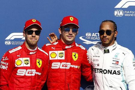 Sebastian Vettel, Polesetter Charles Leclerc und Lewis Hamilton in Spa