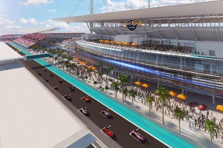 Blick auf die künftige Zielgerade in Miami mit Hard-Rock-Stadion im Hintergrund