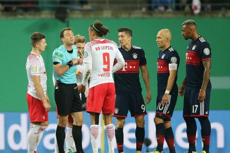 Szenen des Pokalspiels RB Leipzig gegen Bayern München (zusammengestellt vom SID)