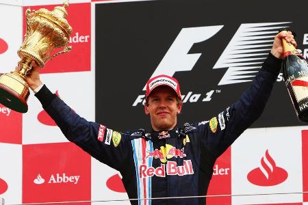 Auch Sebastian Vettel feiert beim Großen Preis von Großbritannien seinen dritten Karriere-Sieg in der Formel 1. Der Heppenhe...