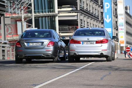 BMW 520d, Mercedes E 220 d, Heckansicht