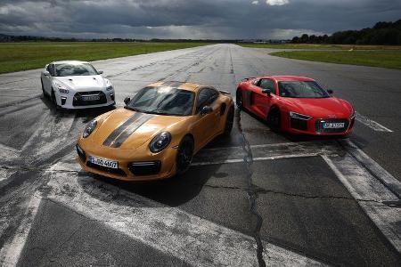 Porsche 911 Turbo S Exclusive 991 Audi R8 V10 Plus Nissan GT-R Test