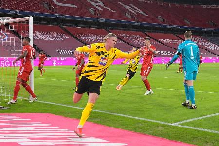 Durch seinen Doppelpack gegen den FC Bayern am 24. Spieltag der Saison 20/21 erzielte Haaland seine Profitore Nummer 99 und ...