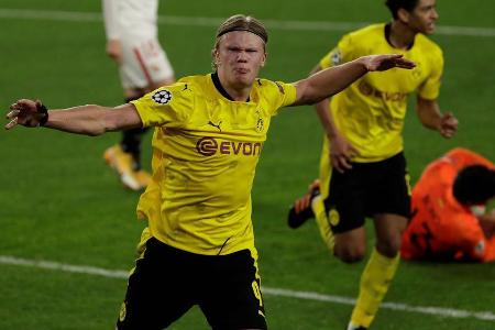 Sein zweites Tor beim 3:2-Sieg des BVB gegen den FC Sevilla im Februar 2021 war gleichbedeutend mit dem zehnten Haaland-Tref...
