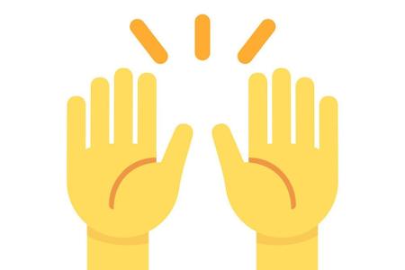 Die emporgestreckten Hände sollen ebenfalls ein Ausruf der Freude oder des Feierns sein.