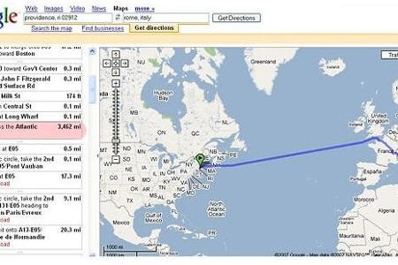 Ein Easteregg in Google Maps sorgte dafür, dass bei der Routenberechnung von - beispielsweise - Paris nach New York am Atlan...