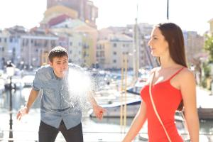 Man amazed looking at a sexy girl ,model released, Symbolfot...