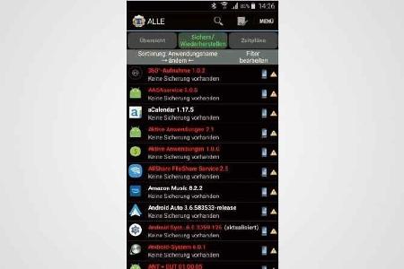 Titanium Backup listet Ihnen alle gefundenen Anwendungen alphabetisch sortiert auf.