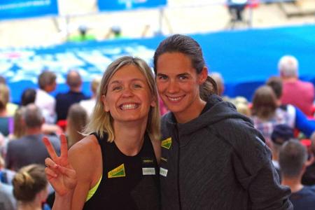 Die Beachvolleyball-Stars Laura Ludwig (l.) und Kira Walkenhorst freuen sich ebenfalls über Nachwuchs: Walkenhorst ist im Ok...