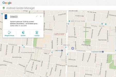 Der Android Geräte-Manager zeigt die Position des Androiden beim Verlustfall an und ermöglicht das Zurücksetzen des Geräts.
