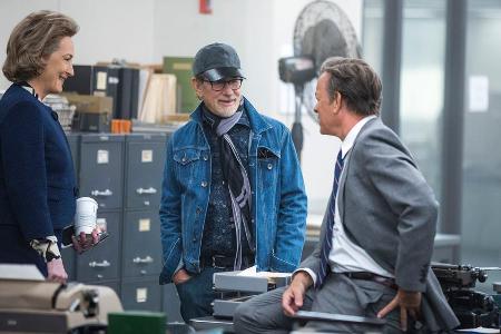Meryl Streep, Steven Spielberg und Tom Hanks bei den Dreharbeiten zu 