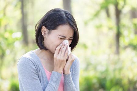 Niesen und Schnupfen sind typische Symptome einer Pollenallergie.