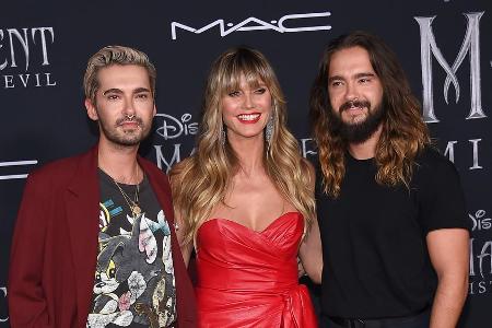 Bill Kaulitz (l.), Heidi Klum und Tom Kaulitz bei einem gemeinsamen Auftritt in Los Angeles.