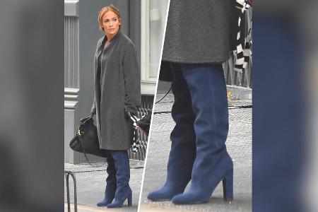 Auch Sängerin Jennifer Lopez setzt auf Velourslederstiefel