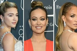 Hollywood liebt den strengen Frisurentrend (v.l.): Florence Pugh, Olivia Wilde und Jennifer Lopez