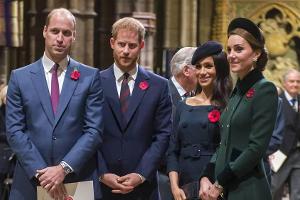Prinz William, Prinz Harry, Herzogin Meghan und Herzogin Kate (v.l.) zusammen auf einem öffentlichen Termin