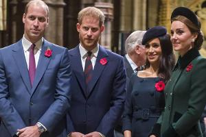 Prinz William (v.l.), Prinz Harry, Herzogin Meghan und Herzogin Kate bei einem Auftritt in London