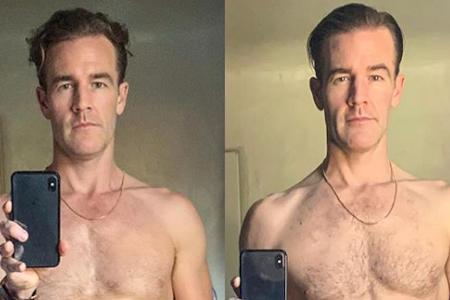 James Van Der Beek präsentiert seinen Sixpack nach sechs Monaten Kampfsporttraining (l.) und nach ein paar Monaten Tanztrain...