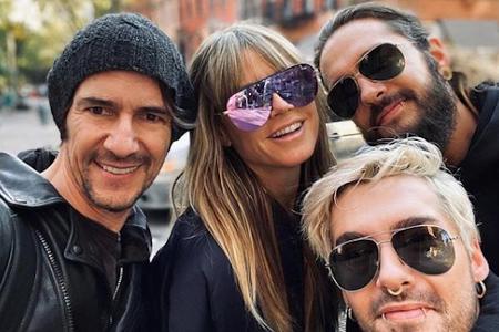 Schnappschuss in New York: Thomas Hayo mit Heidi Klum, Tom Kaulitz und Bruder Bill (v.l.n.r.)