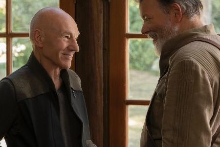 Sir Patrick Stewart als Picard (l.) und Jonathan Frakes als Riker