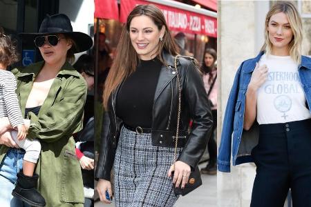 Chrissy Teigen, Kelly Brook und Karlie Kloss (v.l.) lassen mit ihren Jacken Frühlingsgefühle aufkommen
