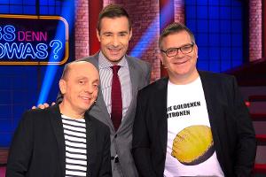 "Wer weiß denn sowas XXL": Moderator Kai Pflaume (m.) und seine Rateteam-Kapitäne Bernhard Hoëcker (l.) und Elton