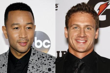 John Legend (l.) hat sich Ryan Lochte als Schwimmlehrer geangelt