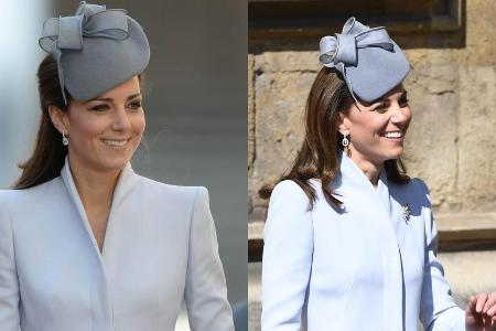 Herzogin Kate entschied sich Ostern 2019 (r.) für ein Ensemble, das sie bereits 2014 getragen hat