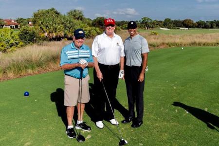 Jack Nicklaus, Donald Trump und Tiger Woods auf dem Golfplatz