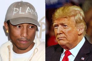 Pharrell Williams (l.) ist überhaupt nicht gut auf Präsident Donald Trump zu sprechen