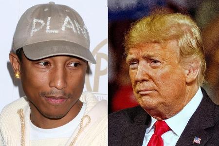 Pharrell Williams (l.) ist überhaupt nicht gut auf Präsident Donald Trump zu sprechen