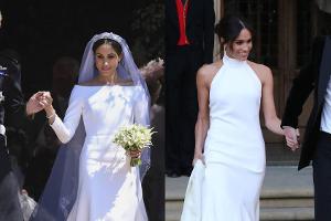 Tagsüber (l.) und abends: Herzogin Meghan in ihren beiden Brautkleidern