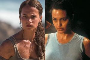 Alicia Vikander (l.) symbolisiert die neue, Angelina Jolie die alte Version von Lara Croft