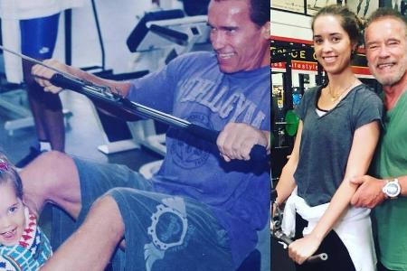 Arnold Schwarzenegger und Tochter Christina - vor vielen Jahren (l.) und heute