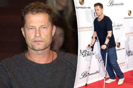 Til Schweiger mit Krücken auf dem roten Teppich bei der Berlinale 2018