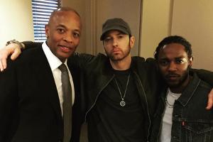 Drei Rapper unter sich: Dr. Dre, Eminem und Kendrick Lamar (v.l.)