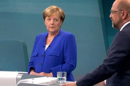 Bundeskanzlerin Angela Merkel und ihr Herausforderer Martin Schulz beim TV-Duell
