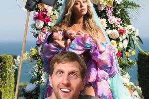 Dirk Nowitzki mit Selfiestick vor Beyoncé und ihren Zwillingen