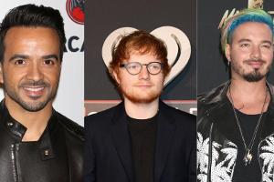 Sie führen das YouTube-Ranking an: Luis Fonsi, Ed Sheeran und J Balvin (v.l.n.r.)