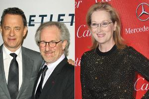 Bei "The Post" sind Tom Hanks (l.), Steven Spielberg und Meryl Streep mit an Bord