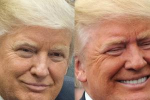 Weniger Farbe tut ihm gut: Donald Trump Ende Januar 2017 (l.) und im April 2016