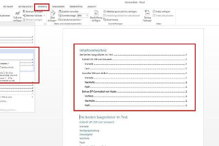 Schnell befindet sich das automatisch erstellte Inhaltsverzeichnis in der Worddatei am oberen Ende.